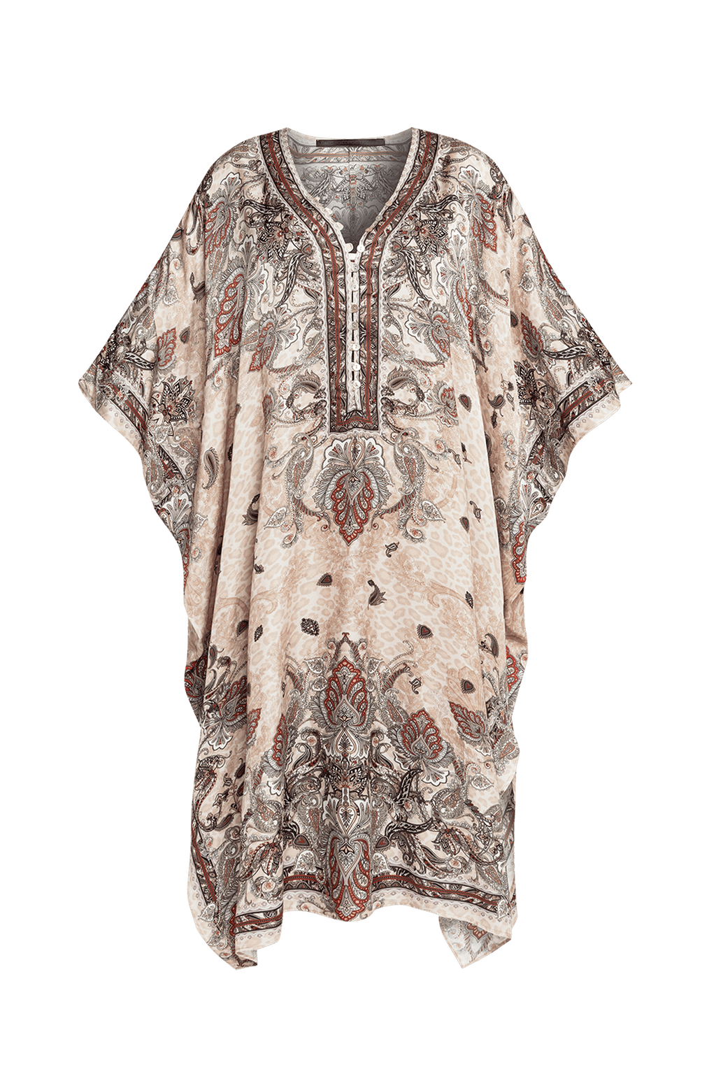 SATIN VISCOSE CAFTAN - PAISLEY BEIGE - Fashion Roots