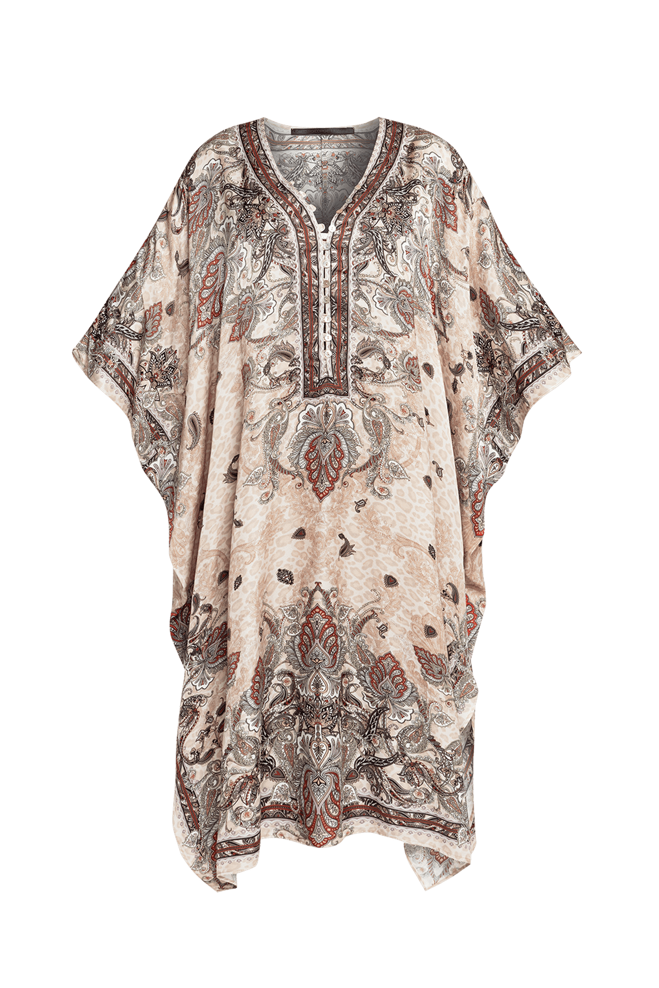 SATIN VISCOSE CAFTAN - PAISLEY BEIGE - Fashion Roots