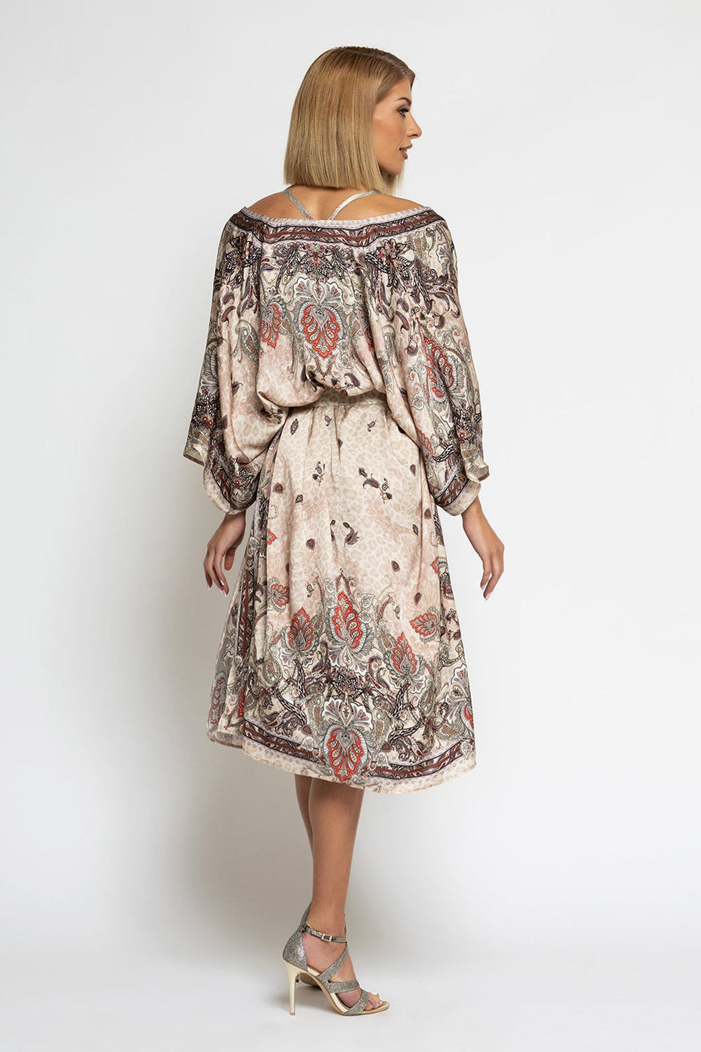 SATIN VISCOSE CAFTAN - PAISLEY BEIGE JIORO КАФТАН ОТ ВИСКОЗА - PAISLEY BEIGE JIORO