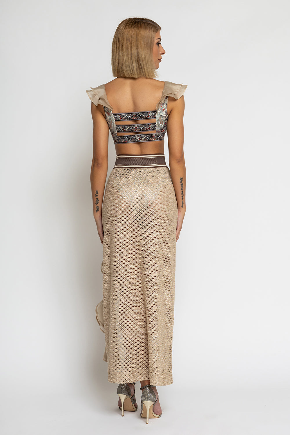 LONG COTTON MESH SKIRT WITH RUFFLES IN BEIGE – ESSENTIALS - Fashion Roots