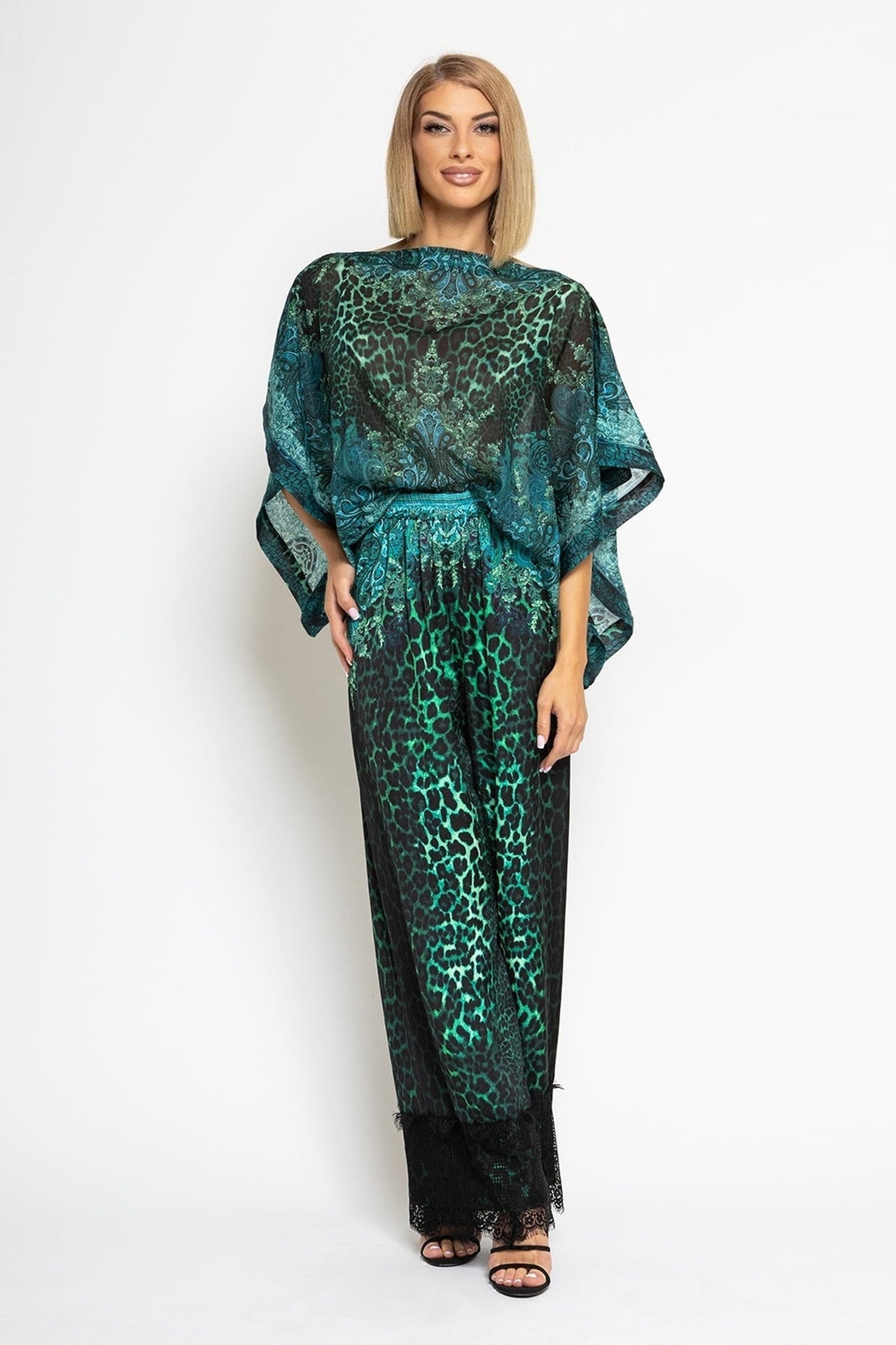 VISCOSE LOOSE TROUSERS - LEO NEON GREEN - Fashion Roots