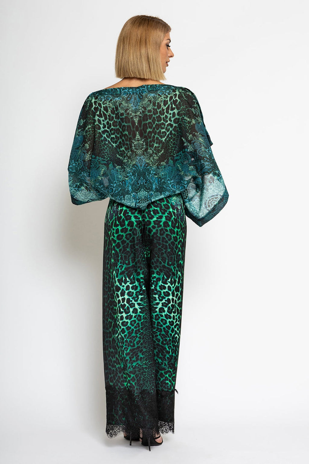 VISCOSE LOOSE TROUSERS - LEO NEON GREEN - Fashion Roots