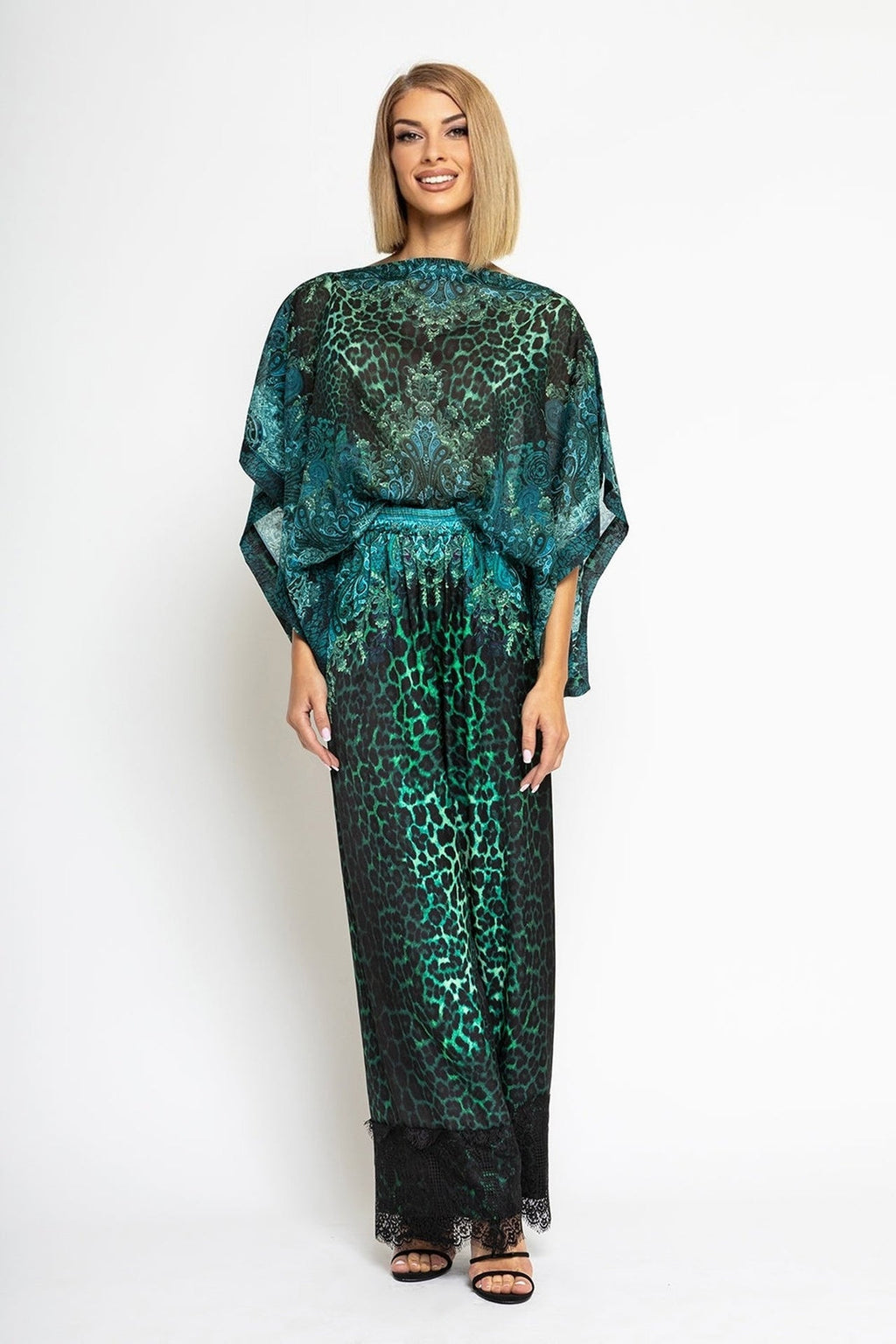 VISCOSE LOOSE TROUSERS - LEO NEON GREEN - Fashion Roots