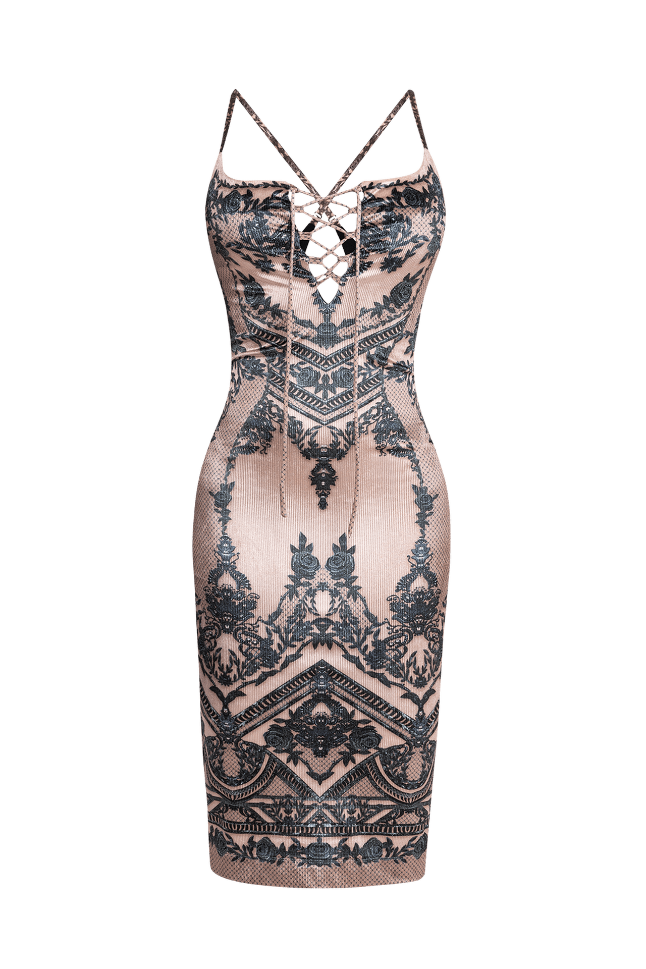 BACKLESS RIBBED VELVET DRESS - GRAFFITI POWDER - Fashion Roots