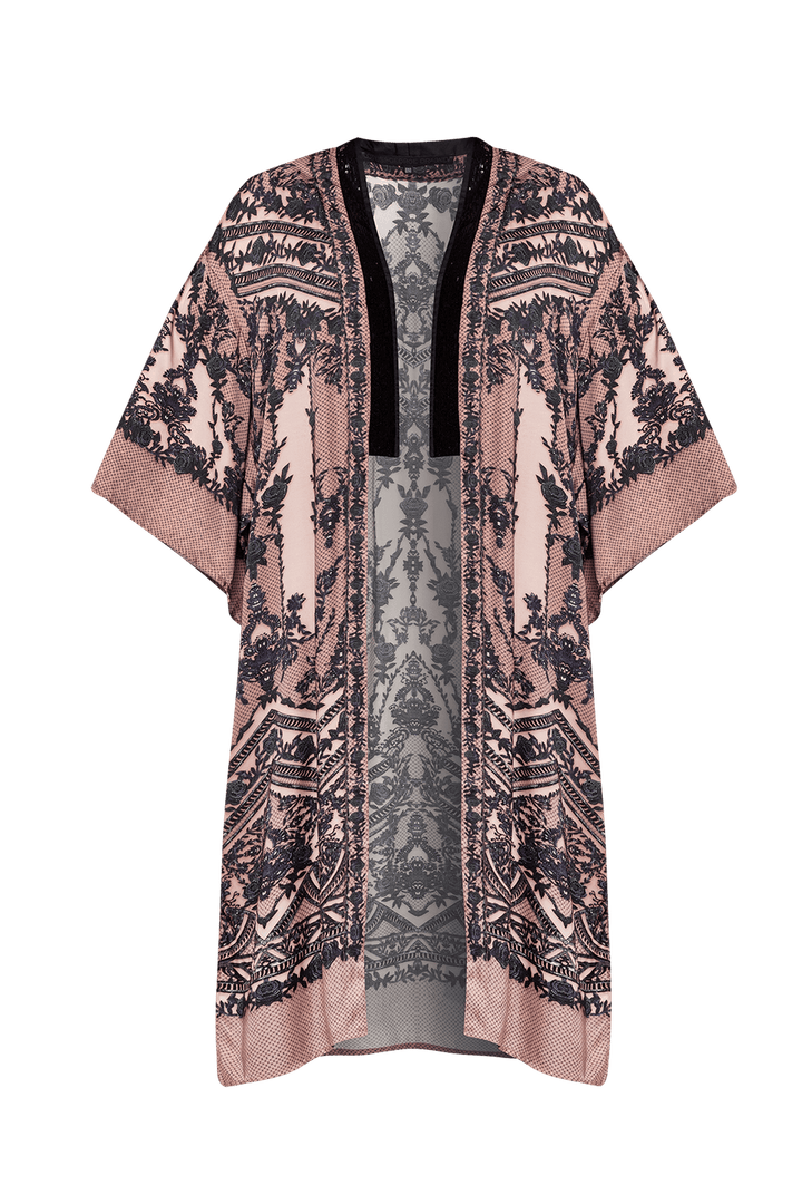 SATÉNOVÉ VISKÓZOVÉ KIMONO - GRAFFITI PRÁŠOK