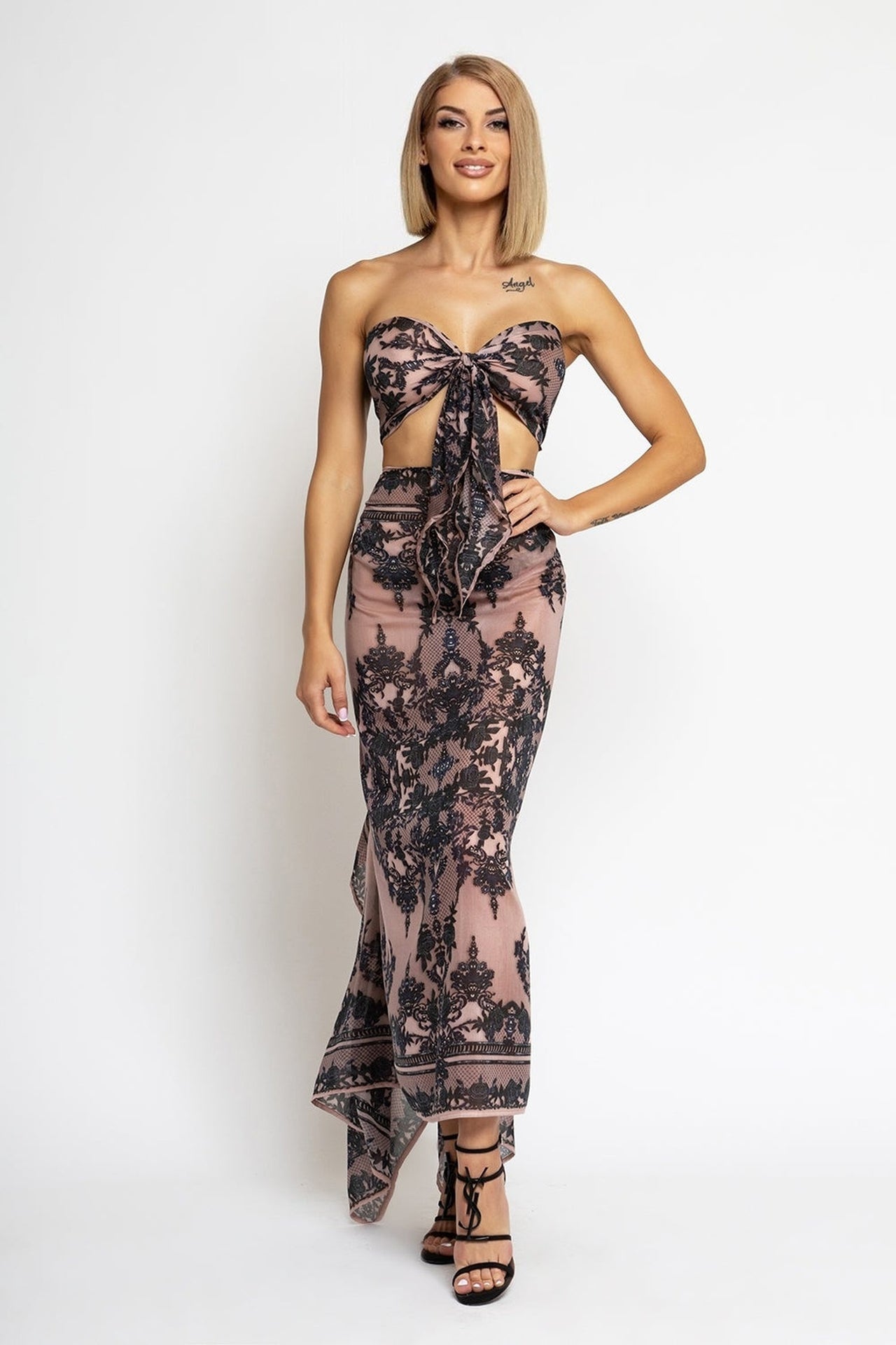 SILK VISCOSE PAREO AND SCARF SET - GRAFFITI POWDER - Fashion Roots