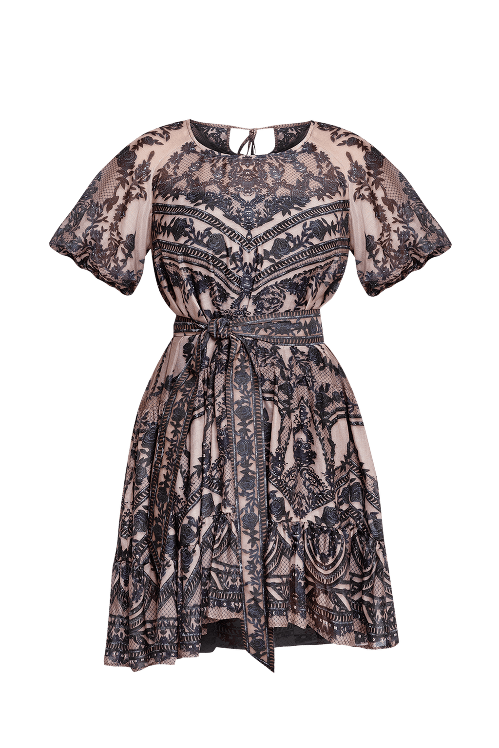 SILK VISCOSE DRESS WITH RUFFLE - GRAFFITI POWDER