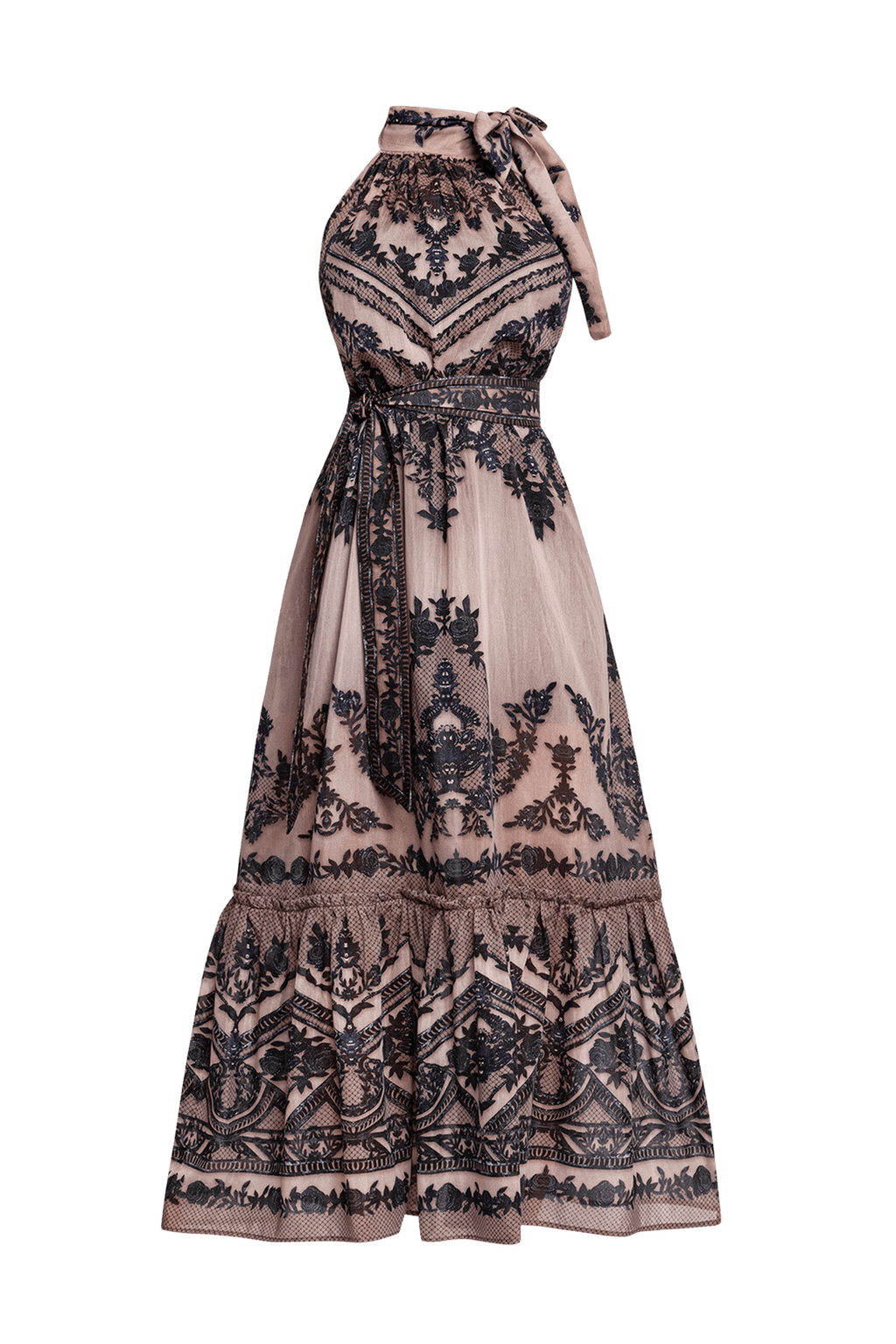 SILK VISCOSE LONG DRESS - GRAFFITI POWDER - Fashion Roots