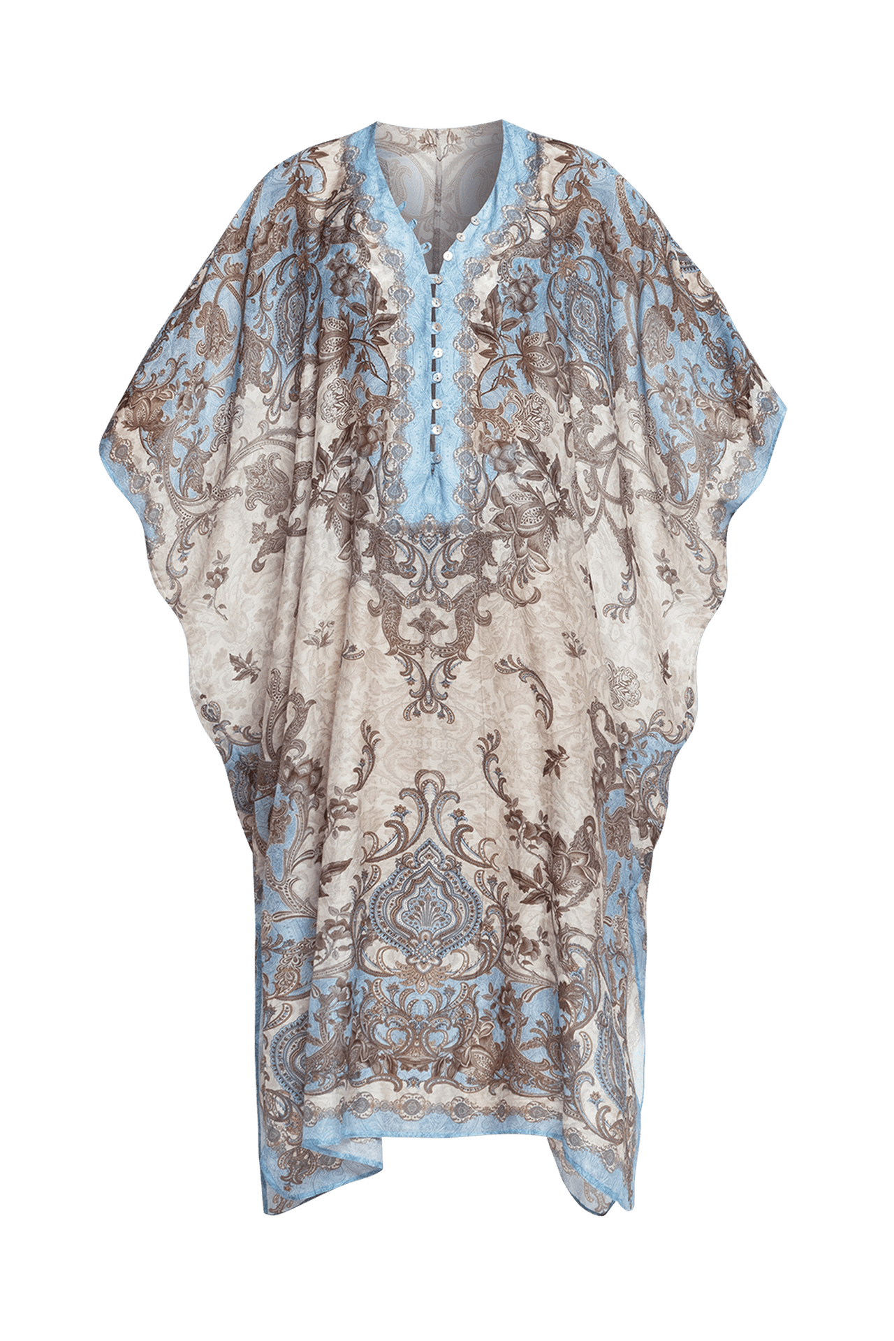 SILK COTTON CAFTAN - PAISLEY SKY - Fashion Roots
