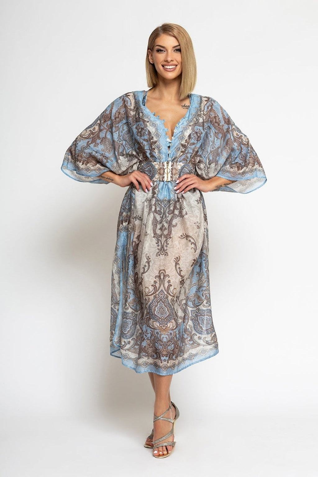 SILK COTTON CAFTAN - PAISLEY SKY - Fashion Roots