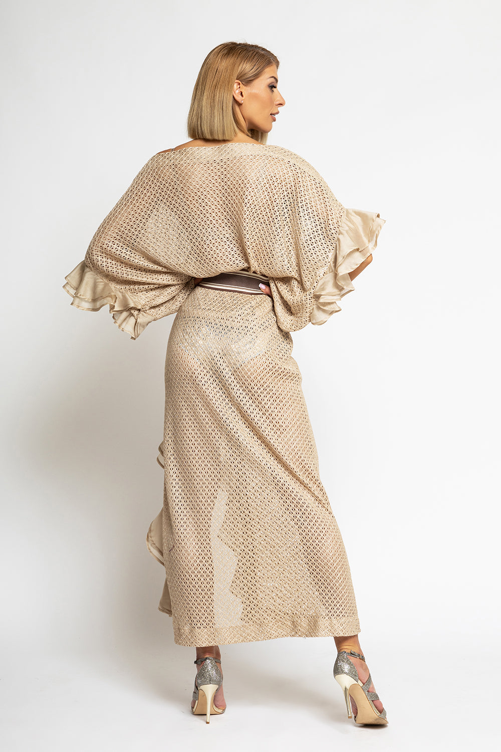 LONG COTTON MESH SKIRT WITH RUFFLES IN BEIGE – ESSENTIALS - Fashion Roots