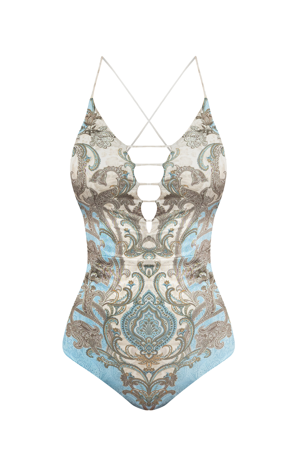 ONE-PIECE SWIMSUIT V-NECK - PAISLEY SKY
