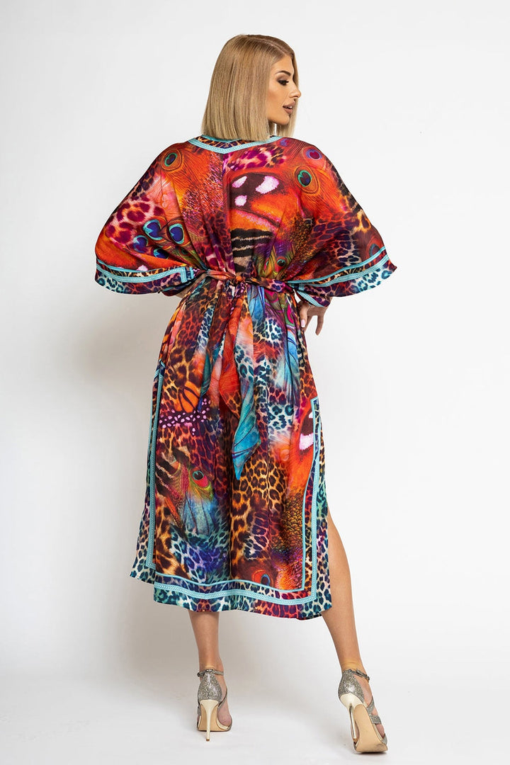 SATÉNOVÝ VISKÓZOVÝ KAFTAN - LEO NEON WILD
