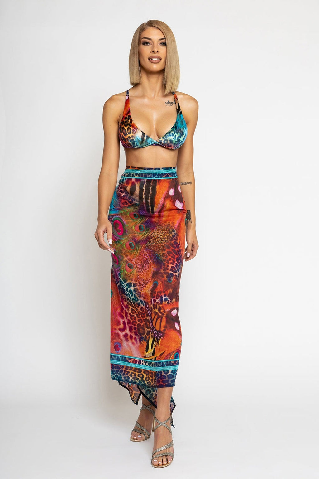 SILK AND COTTON PAREO AND SCARF SET - LEO NEON WILD JIORO СЕТ ПАРЕО И ШАЛ ОТ ПАМУК КОПРИН - LEO NEON JIORO