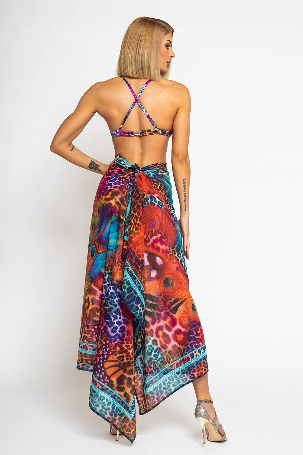 SILK AND COTTON PAREO AND SCARF SET - LEO NEON WILD JIORO СЕТ ПАРЕО И ШАЛ ОТ ПАМУК КОПРИН - LEO NEON JIORO