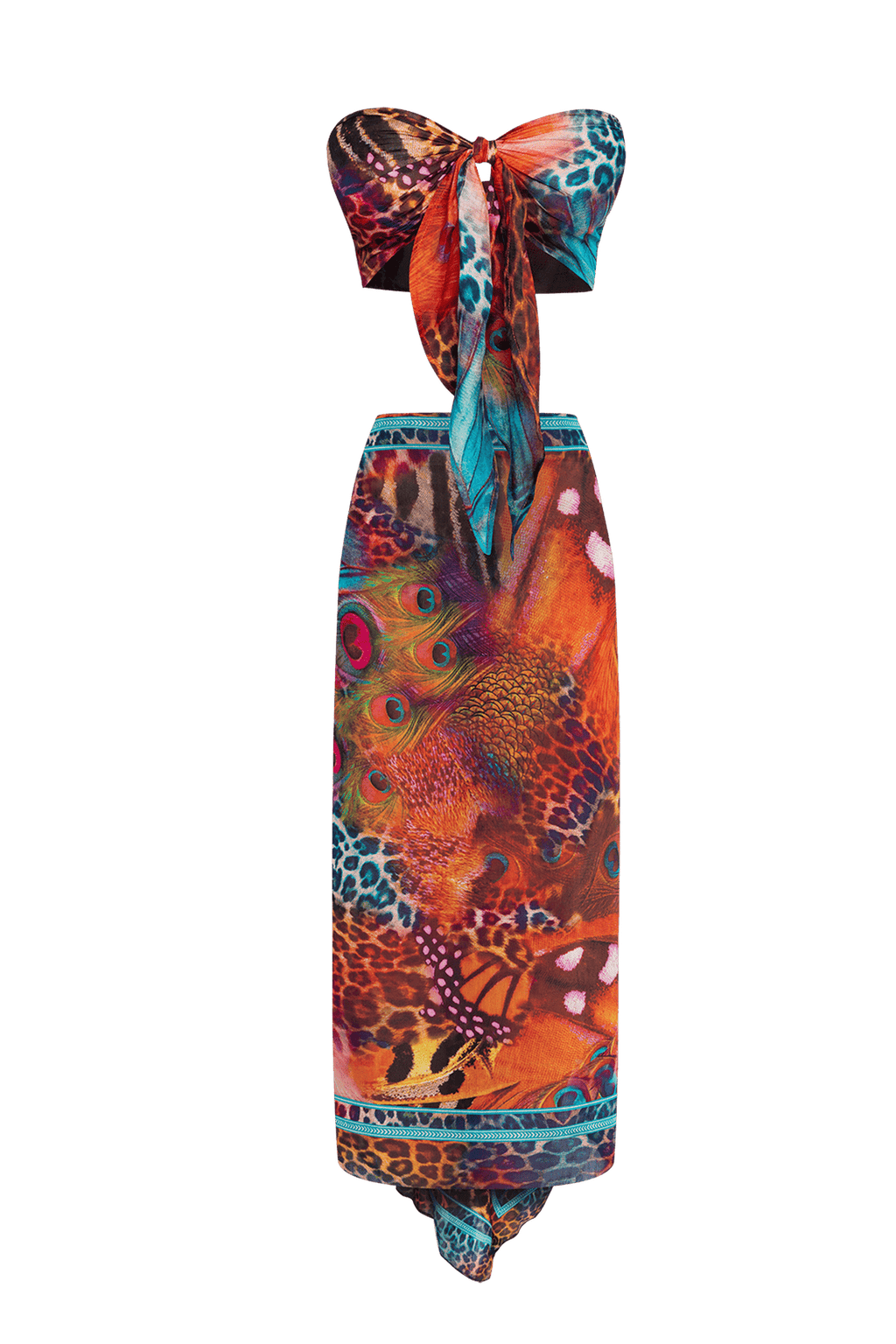 SILK AND COTTON PAREO AND SCARF SET - LEO NEON WILD JIORO СЕТ ПАРЕО И ШАЛ ОТ ПАМУК КОПРИН - LEO NEON JIORO