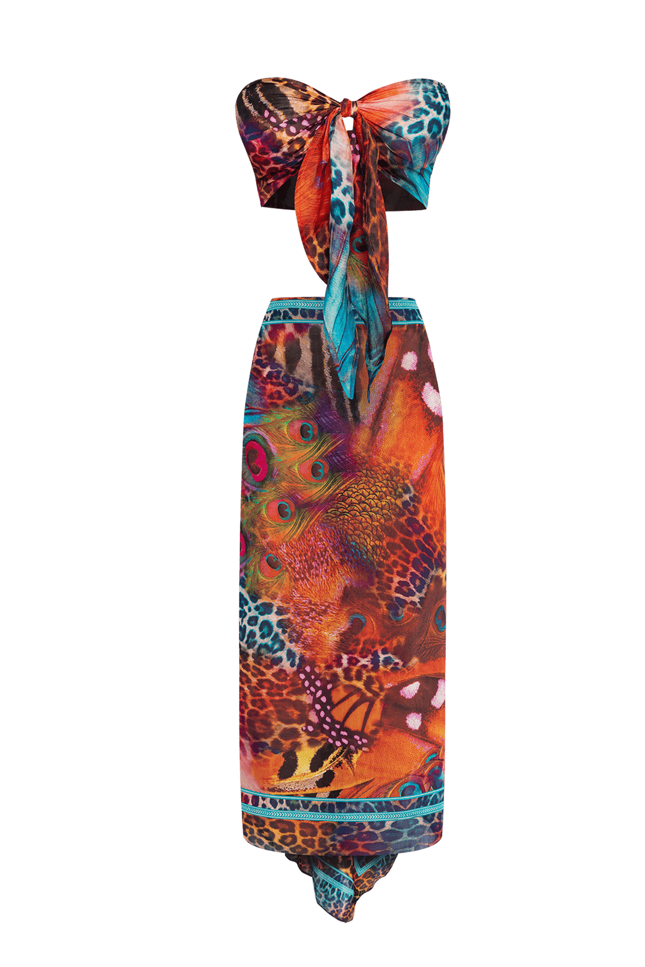 SILK AND COTTON PAREO AND SCARF SET - LEO NEON WILD JIORO СЕТ ПАРЕО И ШАЛ ОТ ПАМУК КОПРИН - LEO NEON JIORO