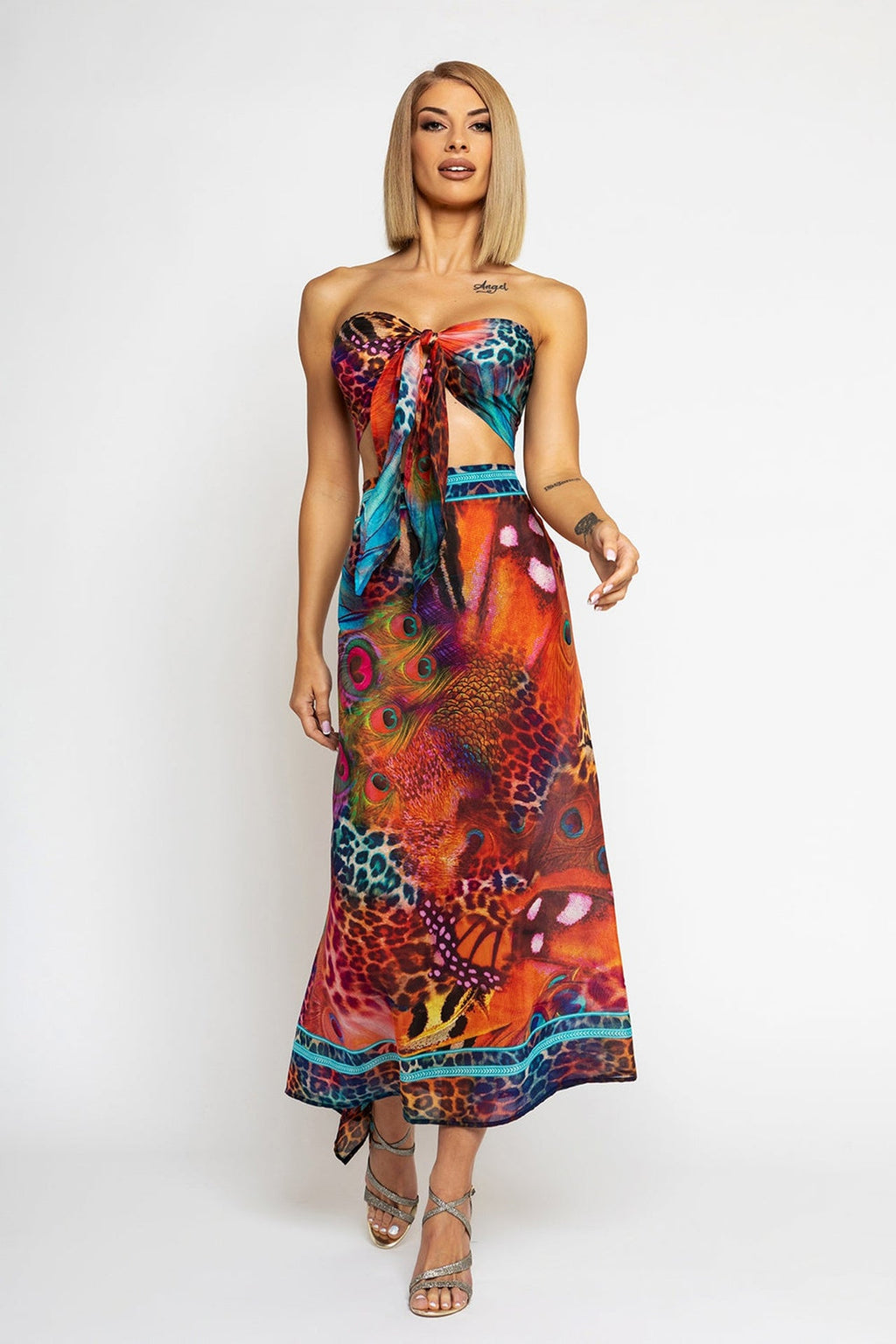 SILK AND COTTON PAREO AND SCARF SET - LEO NEON WILD JIORO СЕТ ПАРЕО И ШАЛ ОТ ПАМУК КОПРИН - LEO NEON JIORO