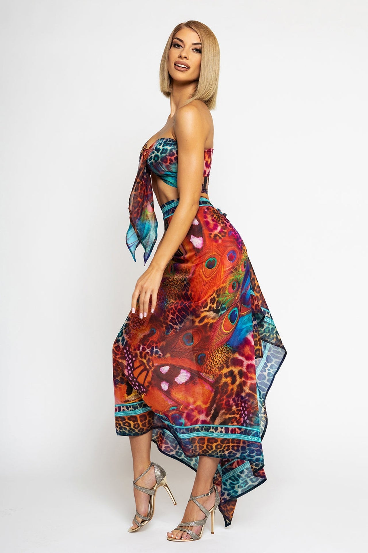 SILK AND COTTON PAREO AND SCARF SET - LEO NEON WILD JIORO СЕТ ПАРЕО И ШАЛ ОТ ПАМУК КОПРИН - LEO NEON JIORO