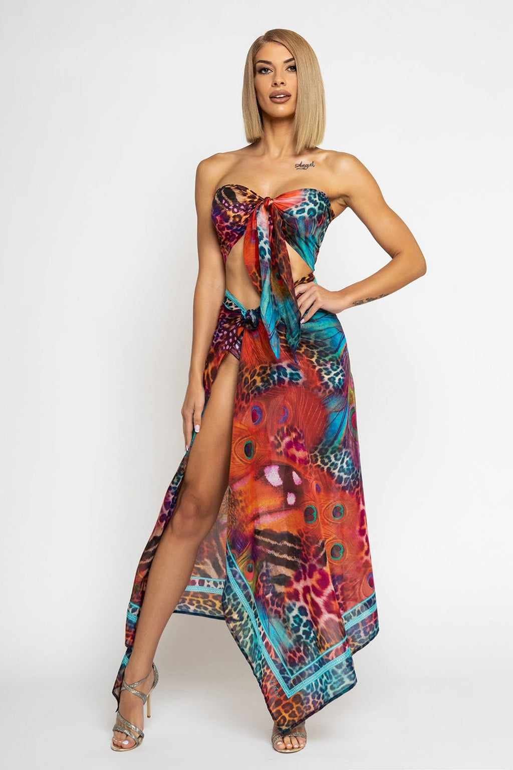 SILK AND COTTON PAREO AND SCARF SET - LEO NEON WILD JIORO СЕТ ПАРЕО И ШАЛ ОТ ПАМУК КОПРИН - LEO NEON JIORO