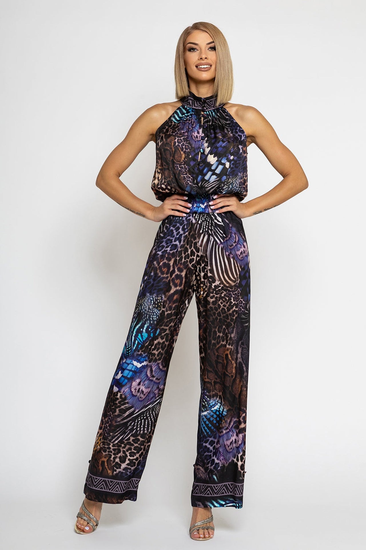 LOOSE FIT VISCOSE PANTS - LEO NEON DARK JIORO СВОБОДЕН ПАНТАЛОН ОТ ЛЪСКАВА ВИСКОЗА - LEO NEON DARK JIORO