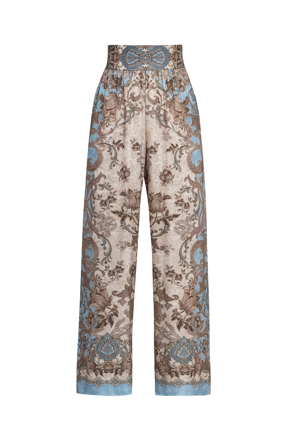 SATIN VISCOSE LOOSE FIT PANTS - PAISLEY SKY - Fashion Roots
