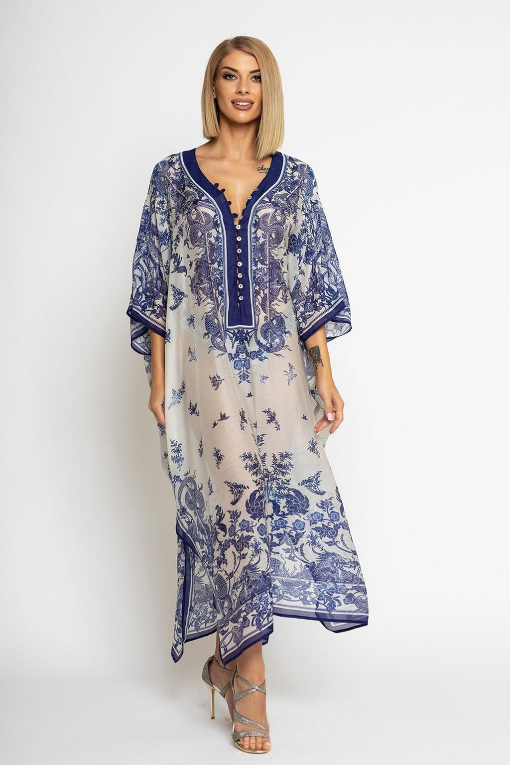 SILK COTTON CAFTAN - ASIA SKY - Fashion Roots
