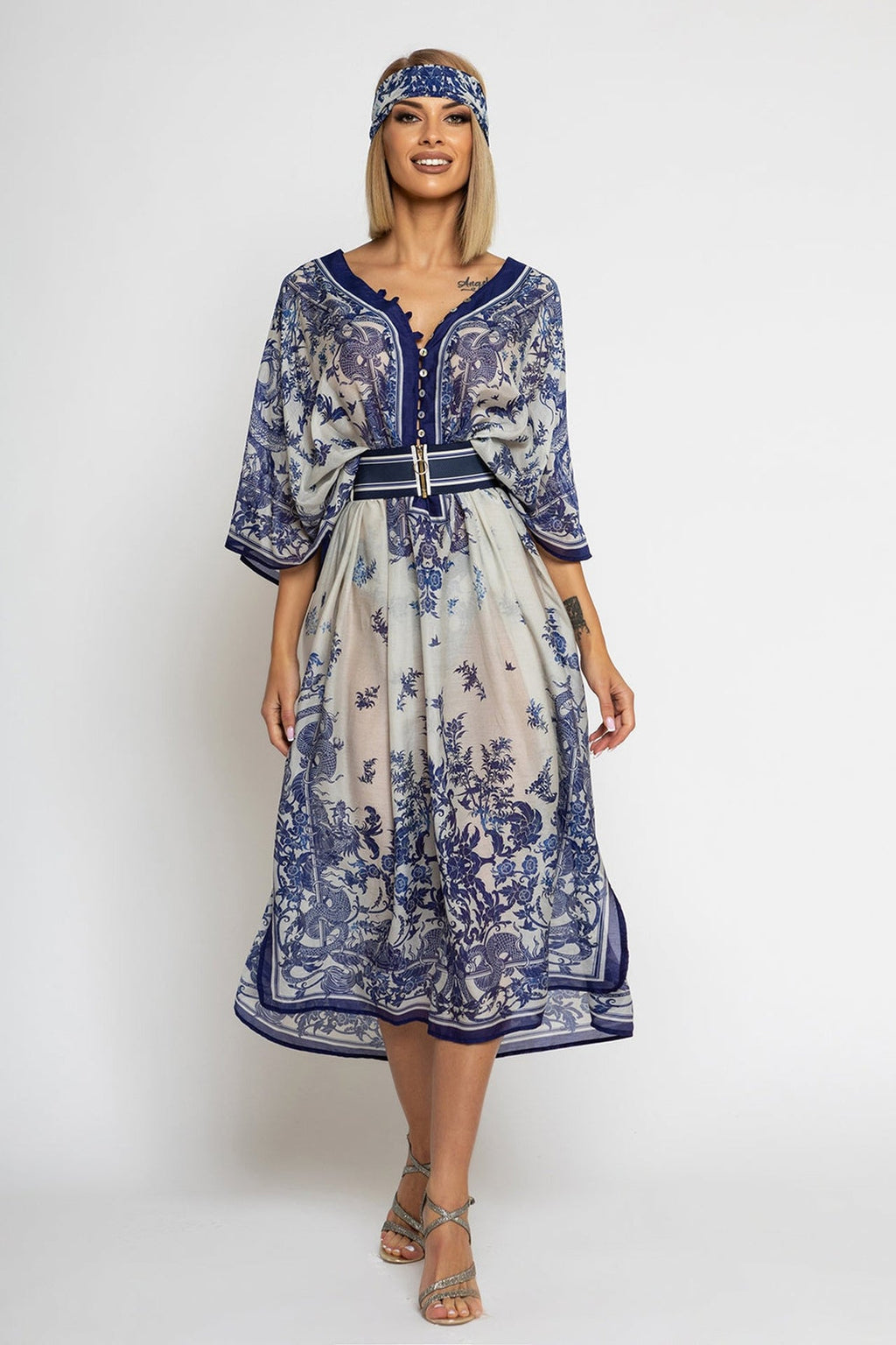 SILK COTTON CAFTAN - ASIA SKY - Fashion Roots