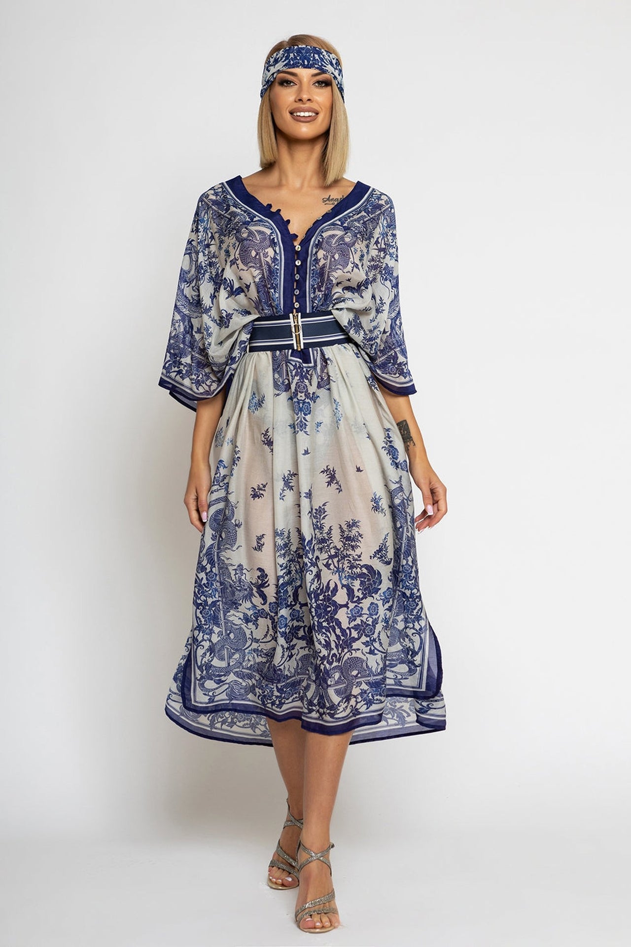 SILK COTTON CAFTAN - ASIA SKY - Fashion Roots