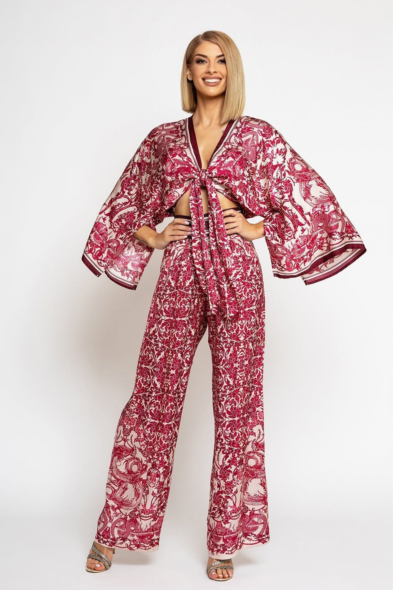 VISCOSE CROP KIMONO - ASIA BORDEAUX - Fashion Roots