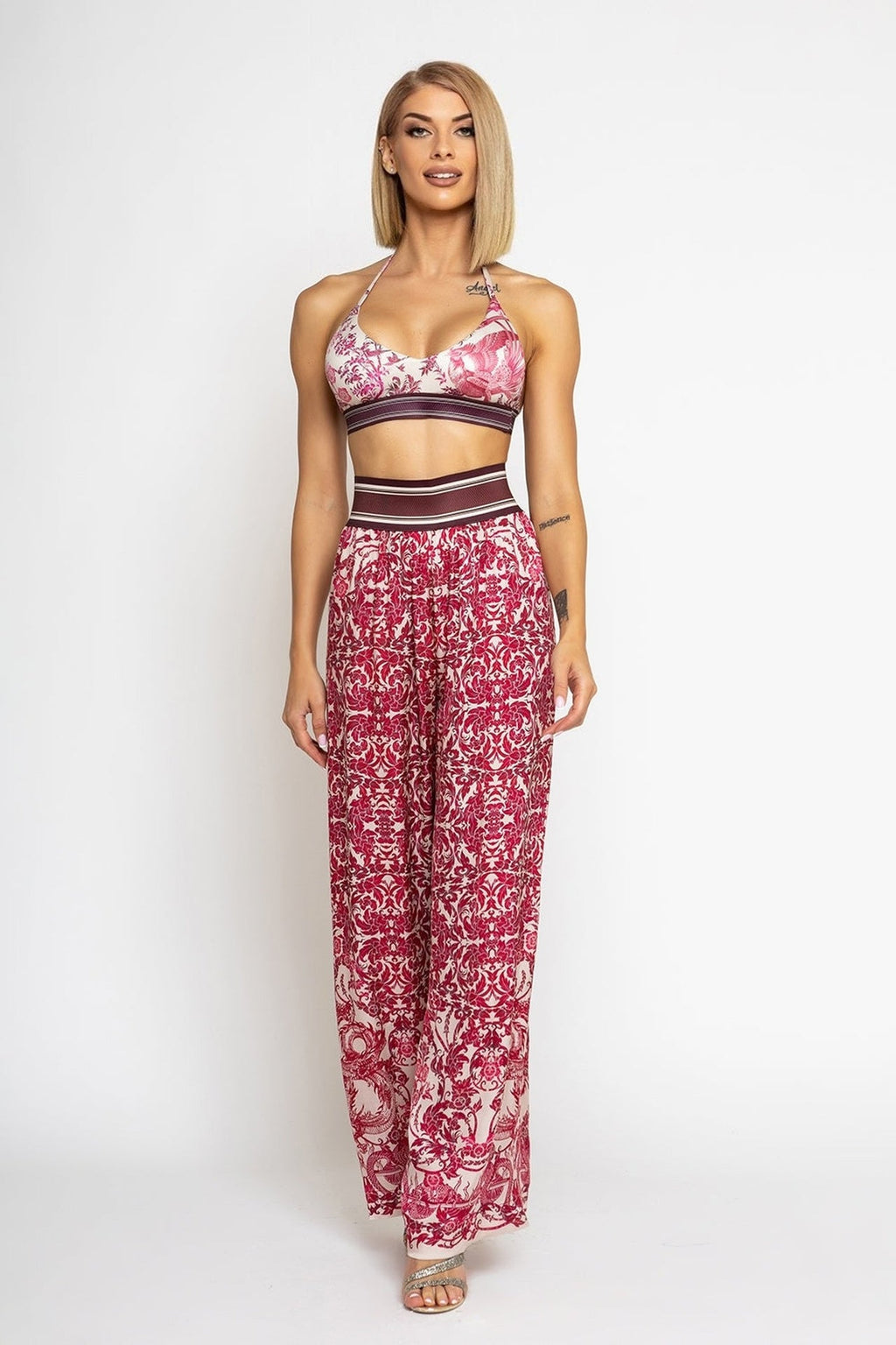 LOOSE PANTS AND VISCOSE SCARF SET - ASIA BORDEAUX