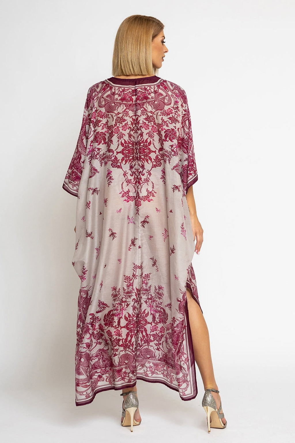 SILK COTTON CAFTAN - ASIA BORDEAUX - Fashion Roots