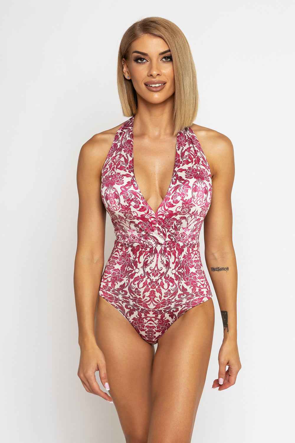 ONE-PIECE SWIMSUIT WITH DEEP NECKLINE - ASIA BORDEAUX