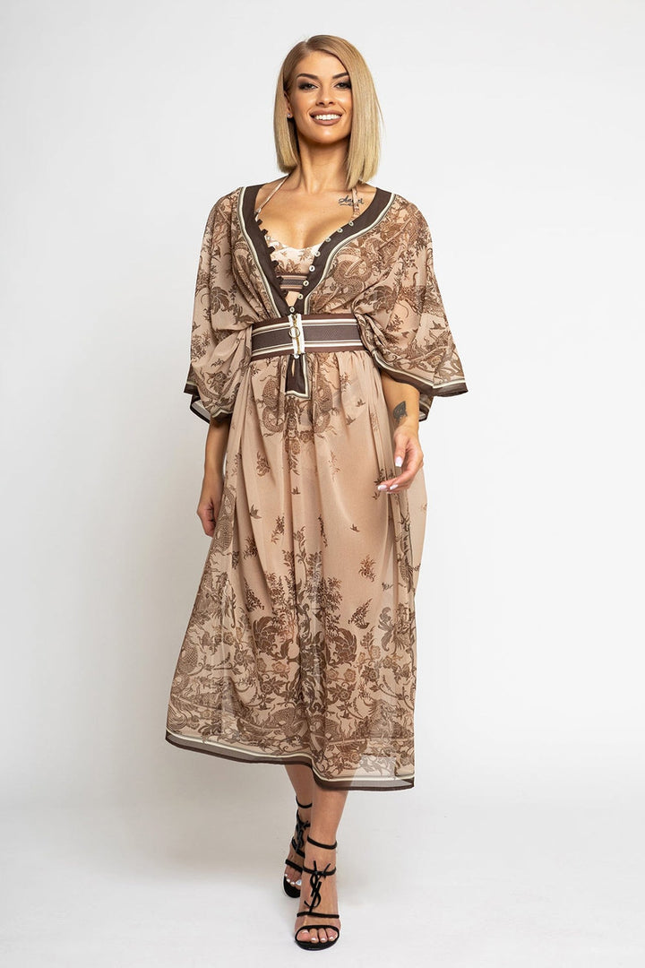 CAFTAN EN SOIE ET COTON - BEIGE ASIATIQUE