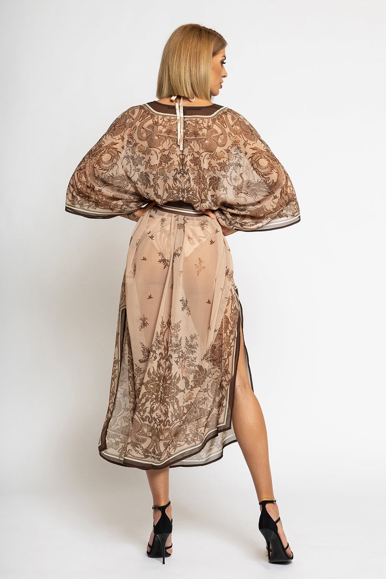 CAFTAN EN SOIE ET COTON - BEIGE ASIATIQUE