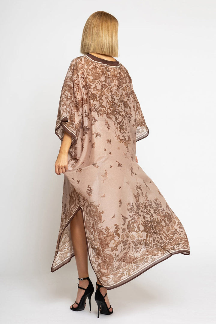 CAFTAN EN SOIE ET COTON - BEIGE ASIATIQUE
