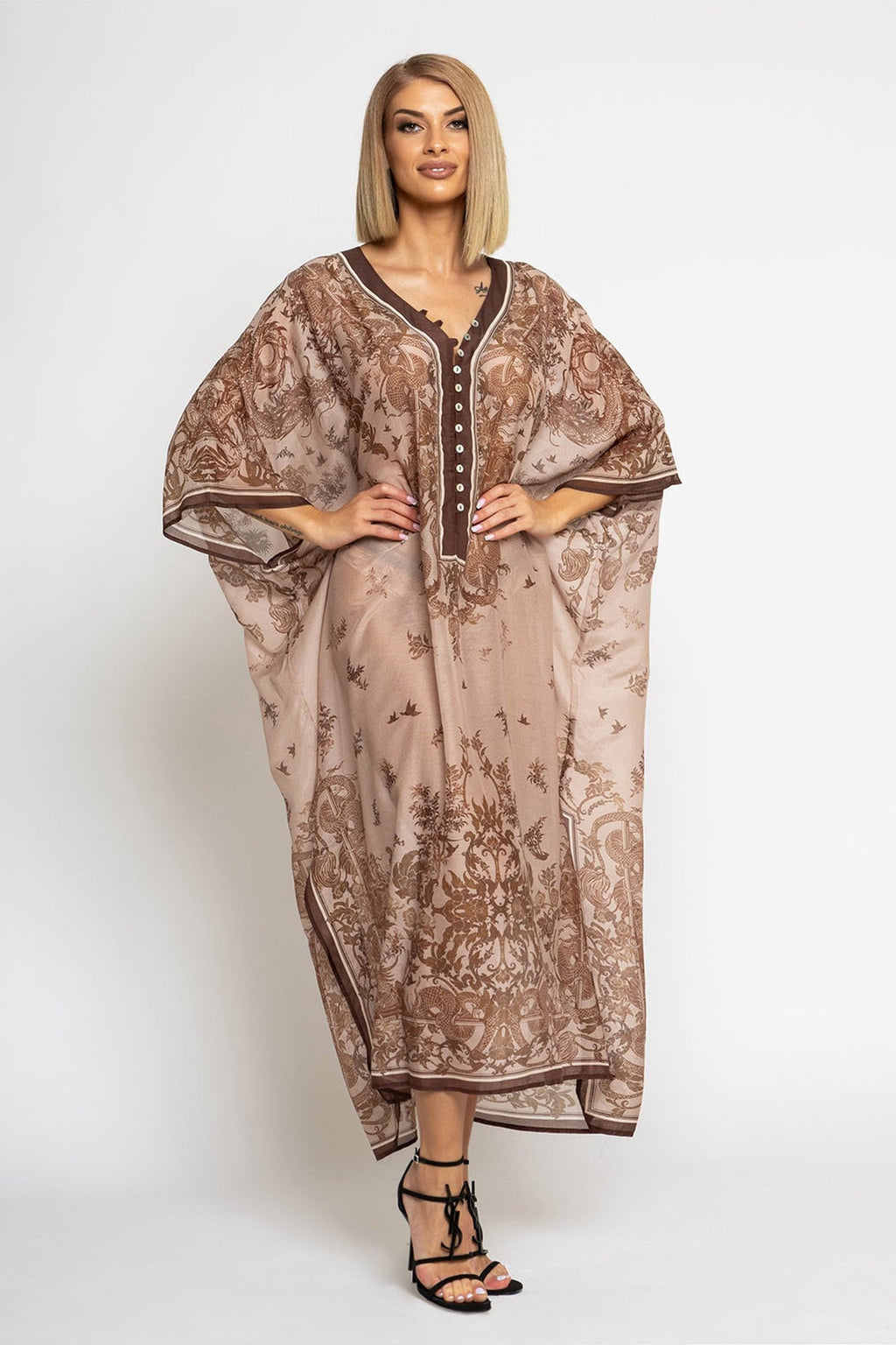 SILK COTTON CAFTAN - ASIA BEIGE - Fashion Roots