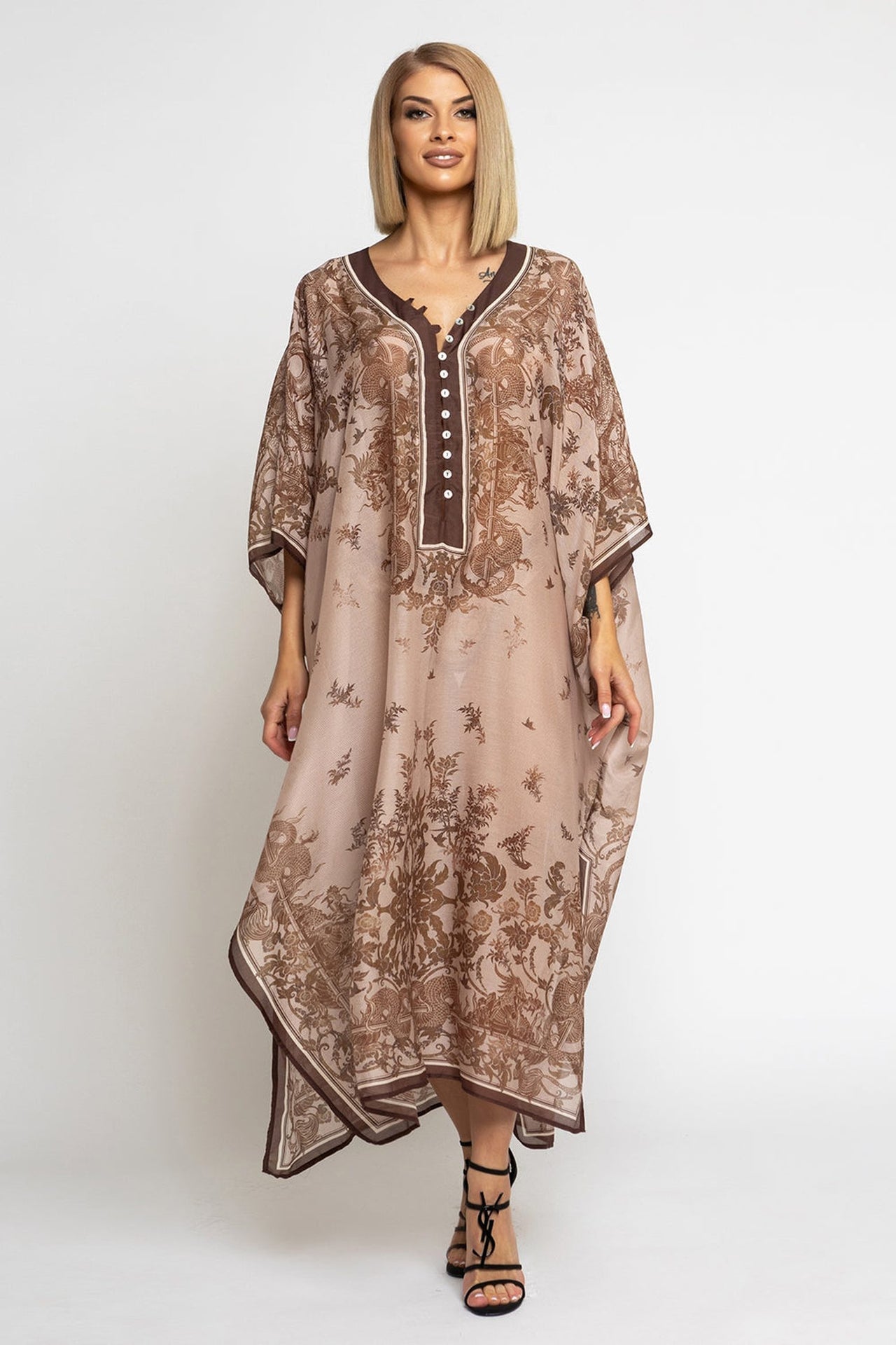 CAFTAN EN SOIE ET COTON - BEIGE ASIATIQUE