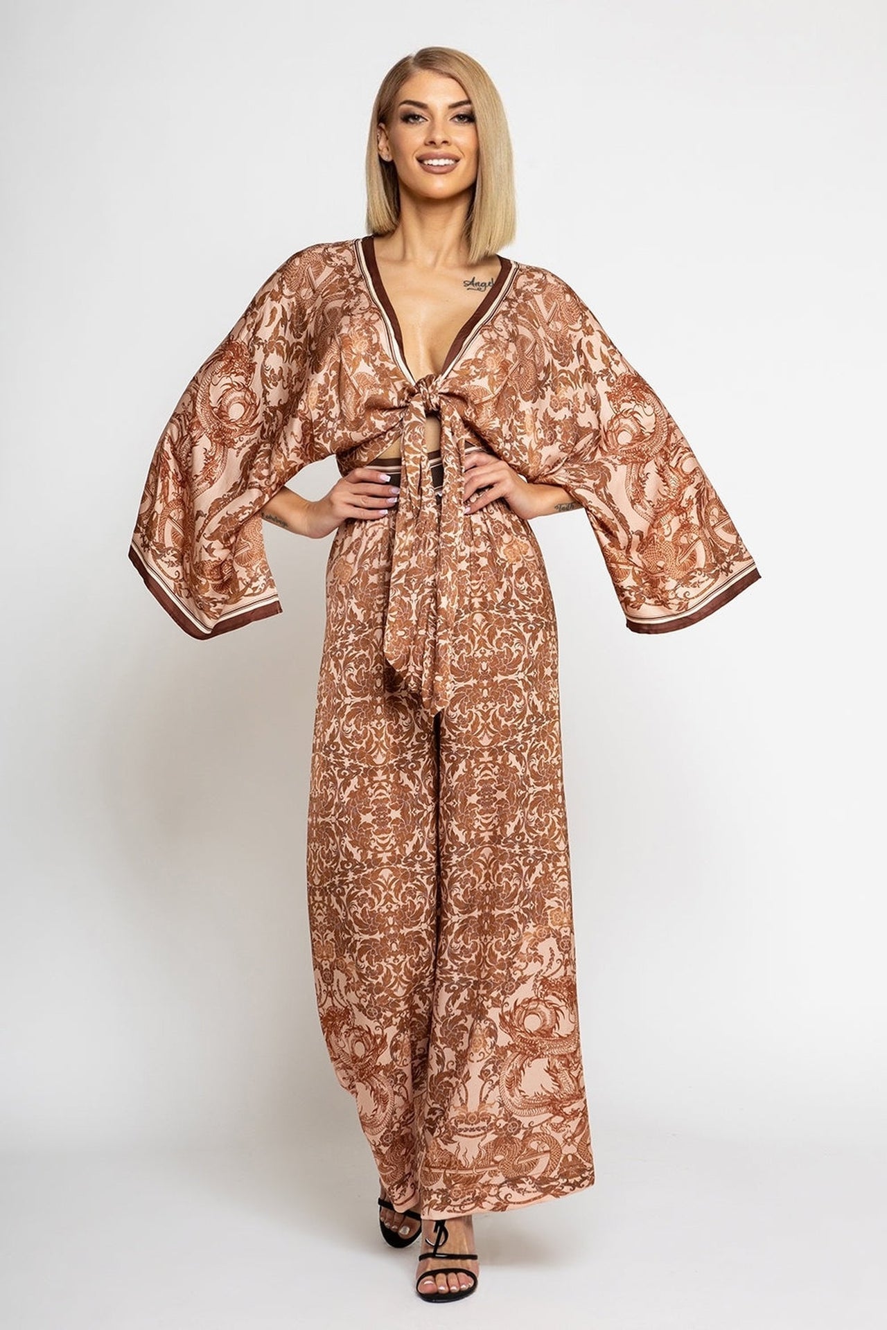 VISCOSE CROP KIMONO - ASIA BEIGE JIORO КРОП КИМОНО ОТ ВИСКОЗА - ASIA BEIGE JIORO