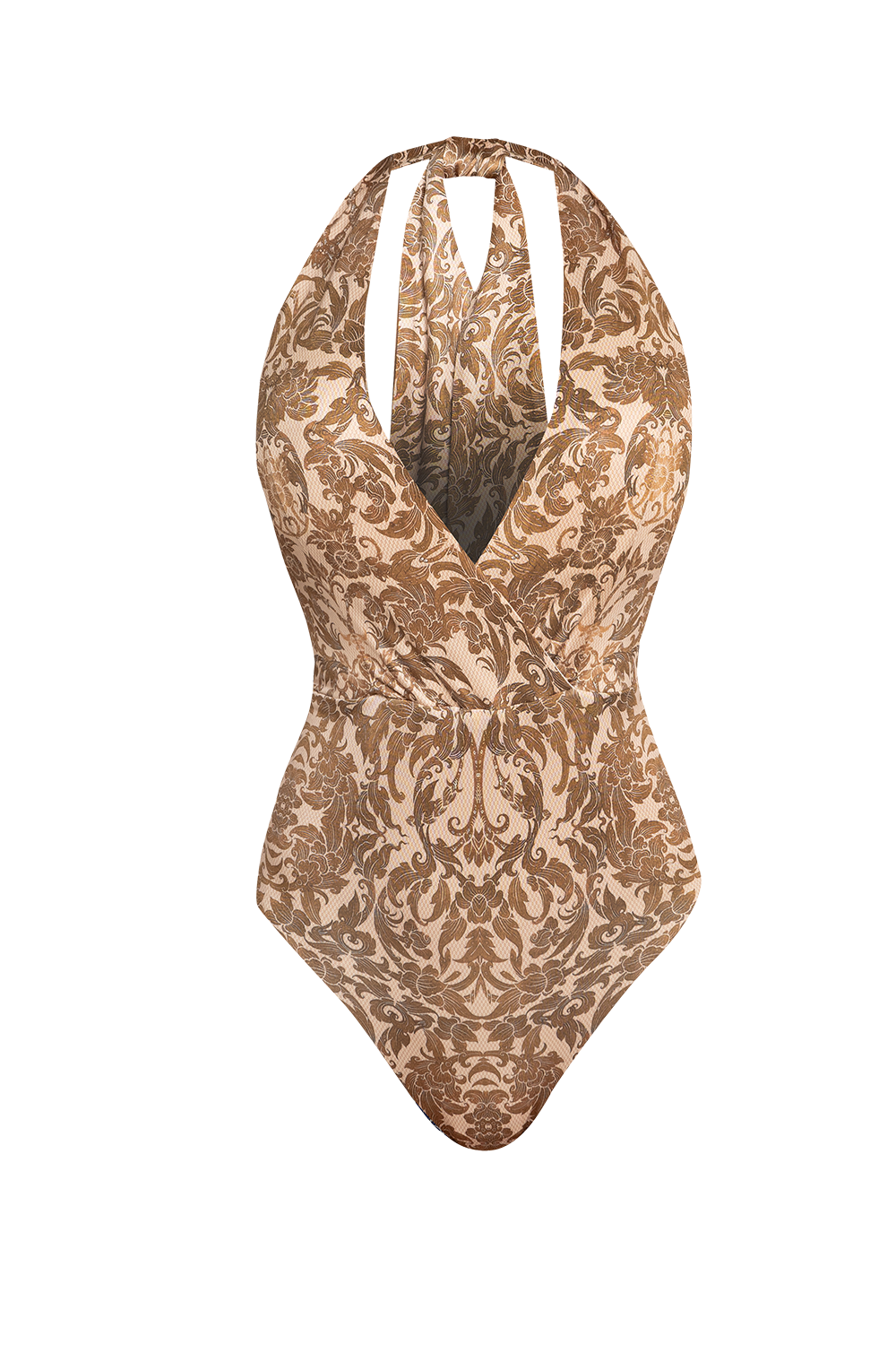 ONE-PIECE SWIMSUIT WITH DEEP NECKLINE - ASIA BEIGE - Fashion Roots