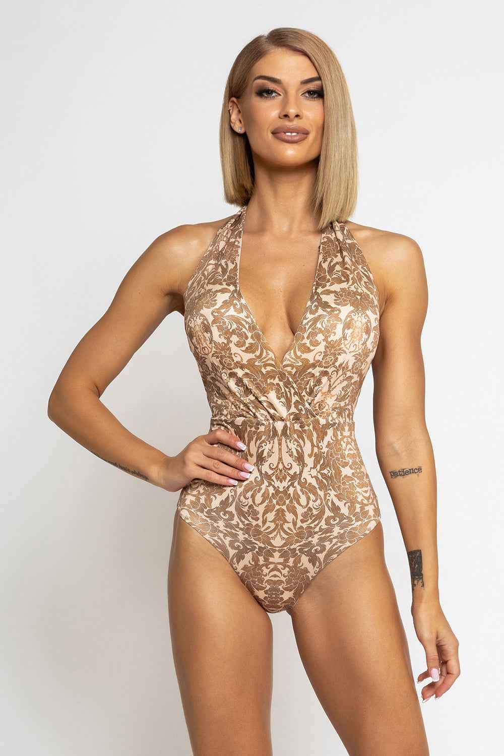 ONE-PIECE SWIMSUIT WITH DEEP NECKLINE - ASIA BEIGE