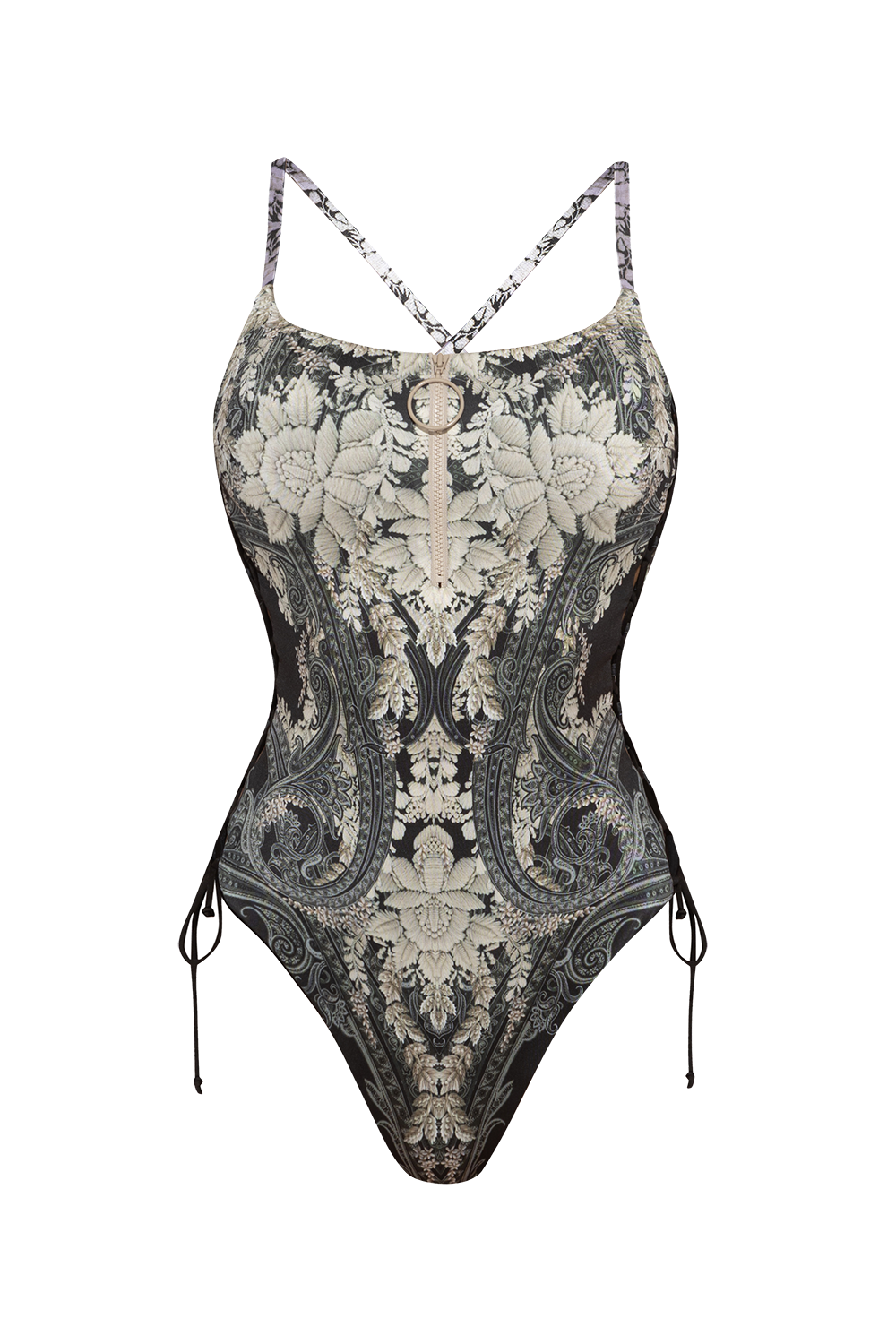 MAILLOT DE BAIN UNE PIÈCE AVEC FERMETURE ÉCLAIR ET NŒUDS LATÉRAUX – FROZEN LOTUS