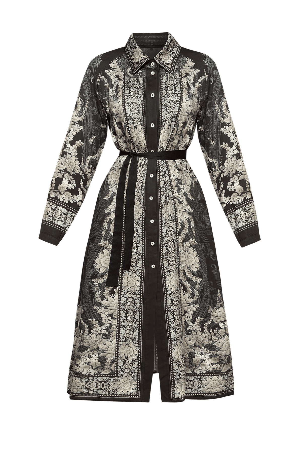 VISCOSE SHIRT DRESS WITH REMOVABLE BELT - FROZEN LOTUS