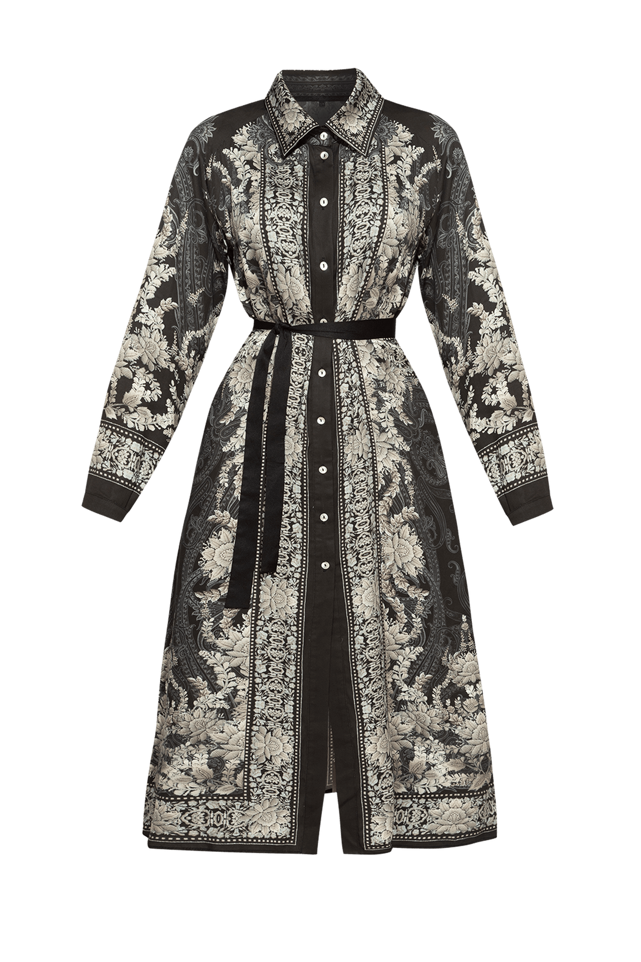 VISCOSE SHIRT DRESS WITH REMOVABLE BELT - FROZEN LOTUS