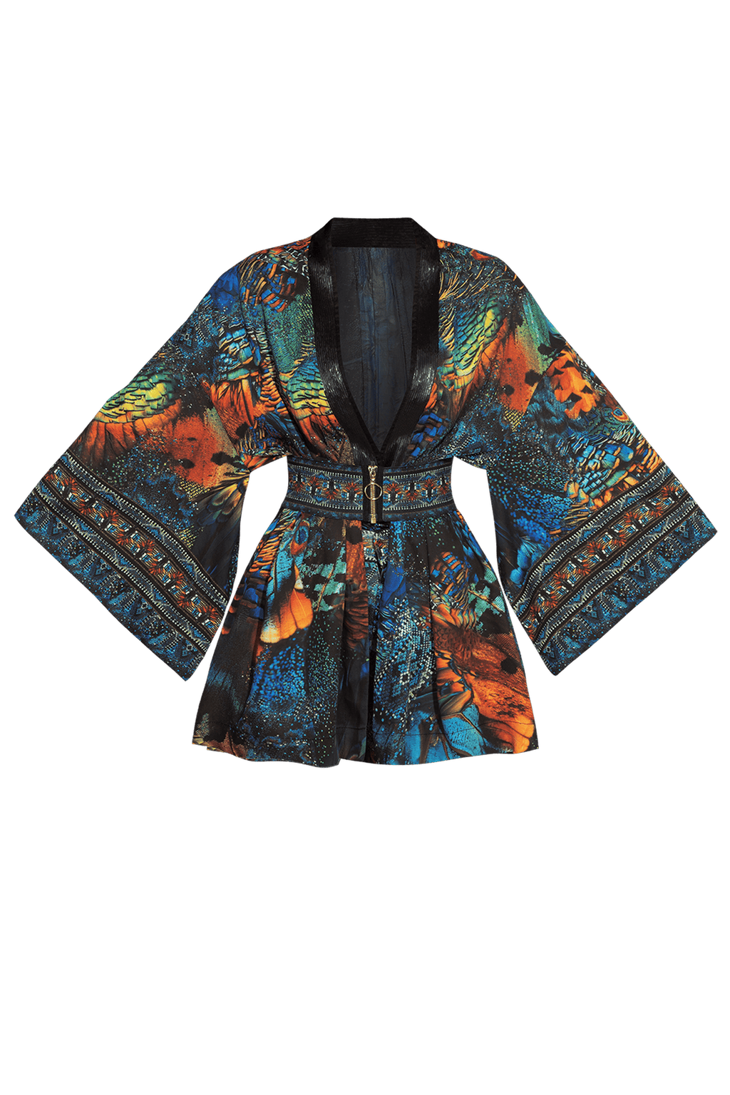 CROPPED VISCOSE KIMONO WITH ELASTIC BELT- AMAZONIA