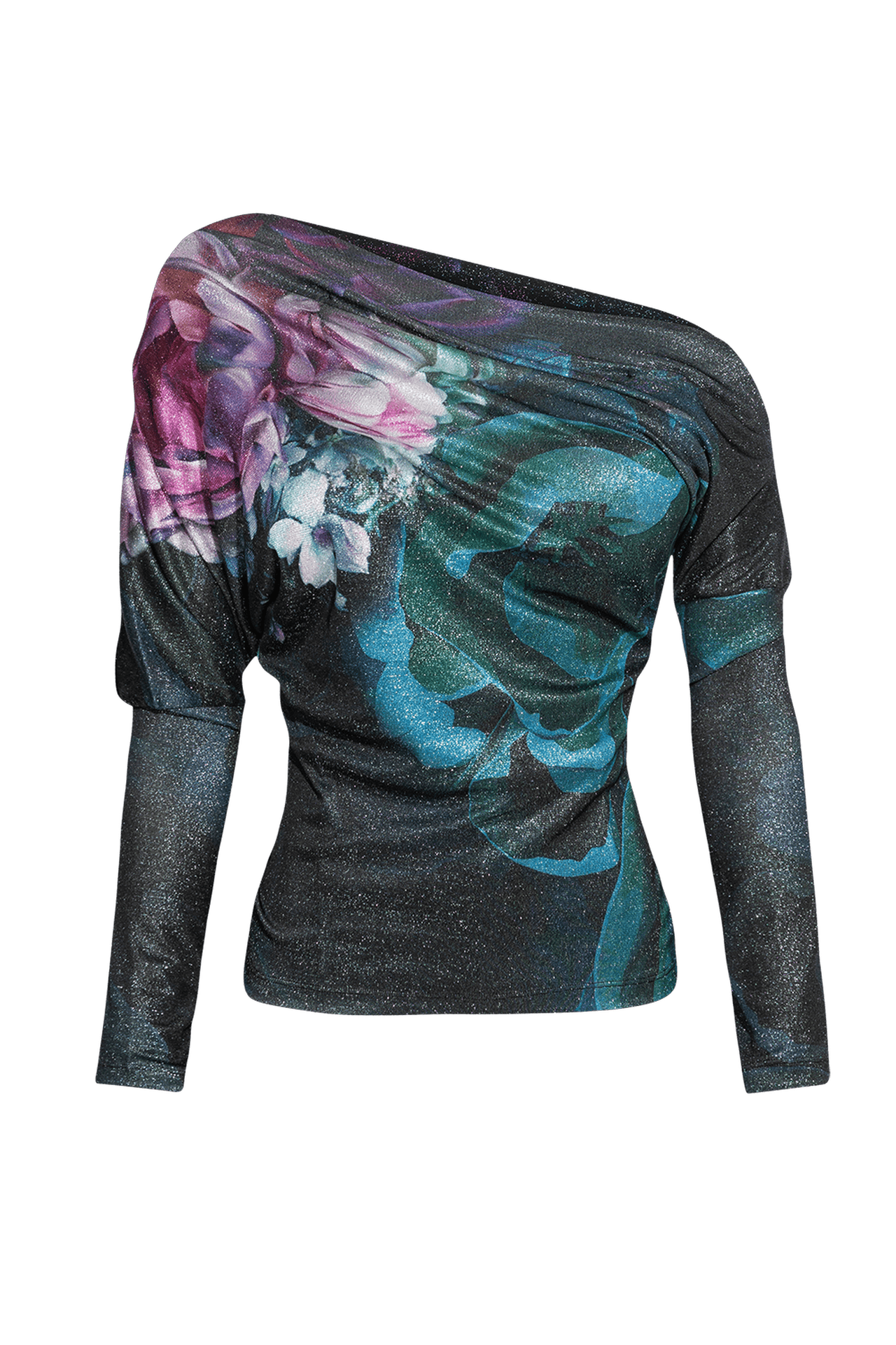 BLOUSE UNE ÉPAULE AVEC LUREX - PIVOINES