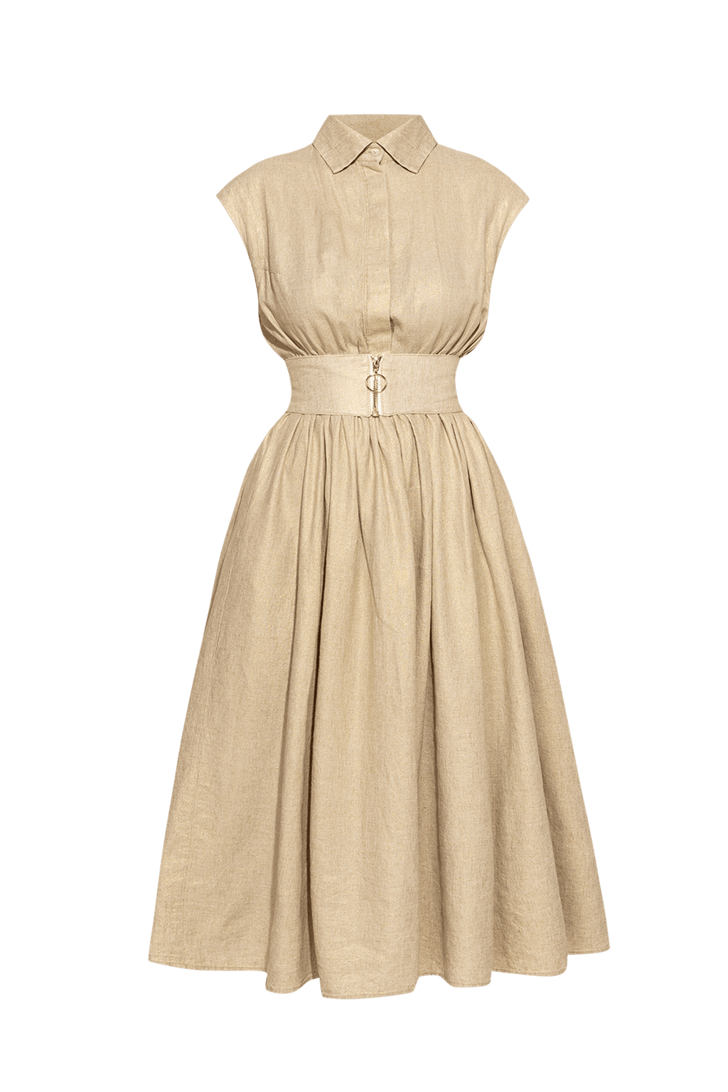 LONG LINEN DRESS WITH DETACHABLE BELT - ESSENTIALS