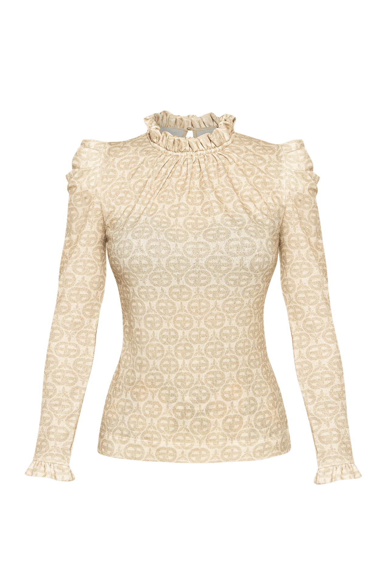 BLOUSE WITH GATHERED NECKLINE AND LOGO PRINT - IVORY LOGO COLLECTION
