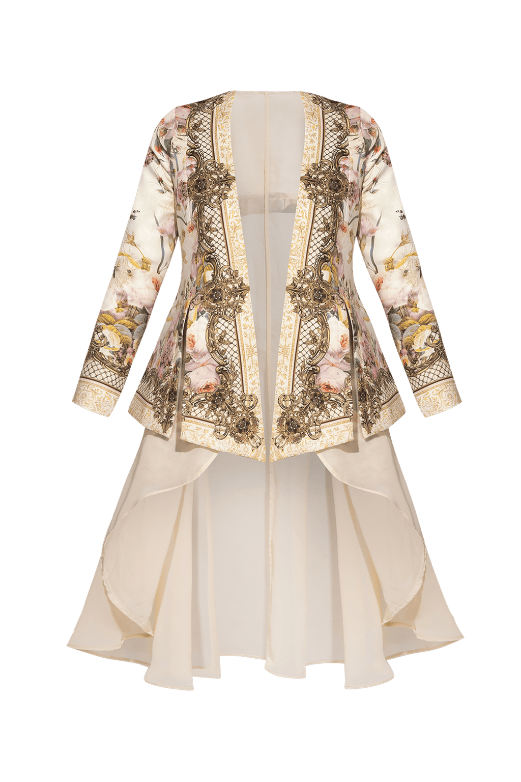 ELEGANT PRINTED CARDIGAN WITH CHIFFON BACK - BAROQUE FLOWERS JIORO ЕЛЕГАНТНА ЖИЛЕТКА С ПРИНТ И ШИФОНЕН ГРЪБ - BAROQUE FLOWERS JIORO