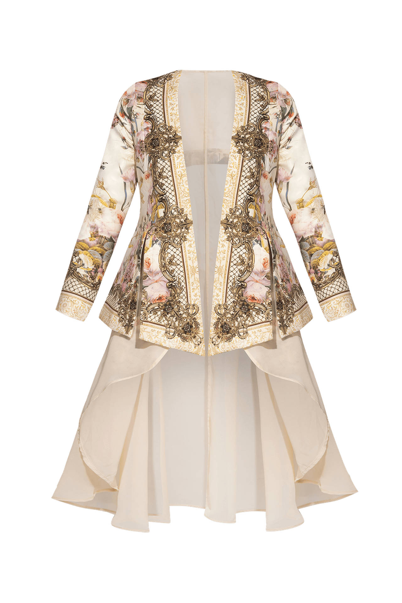 ELEGANT PRINTED CARDIGAN WITH CHIFFON BACK - BAROQUE FLOWERS JIORO ЕЛЕГАНТНА ЖИЛЕТКА С ПРИНТ И ШИФОНЕН ГРЪБ - BAROQUE FLOWERS JIORO